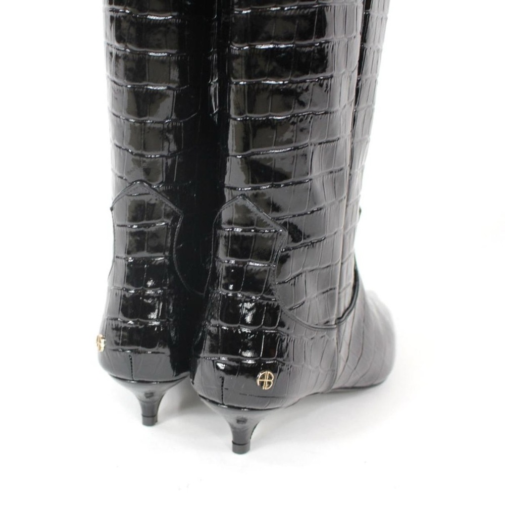Anine Bing Tall Black Croc Embossed Boots Patent Leather Knee High NEW 37 New